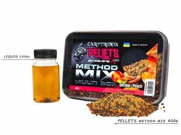 Пелетс Multi BOX Метод Мікс + Ліквід (Креветка/Персик) FLUORO CTMMBSSHP фото